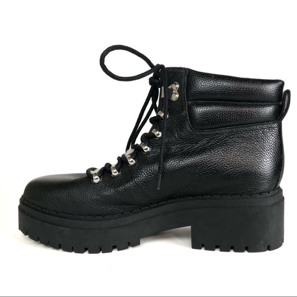 Marc Fisher LTD Nairy Hiking Combat Black Leather Shearling Thick Lug Boots Sz 8 - Picture 9 of 11